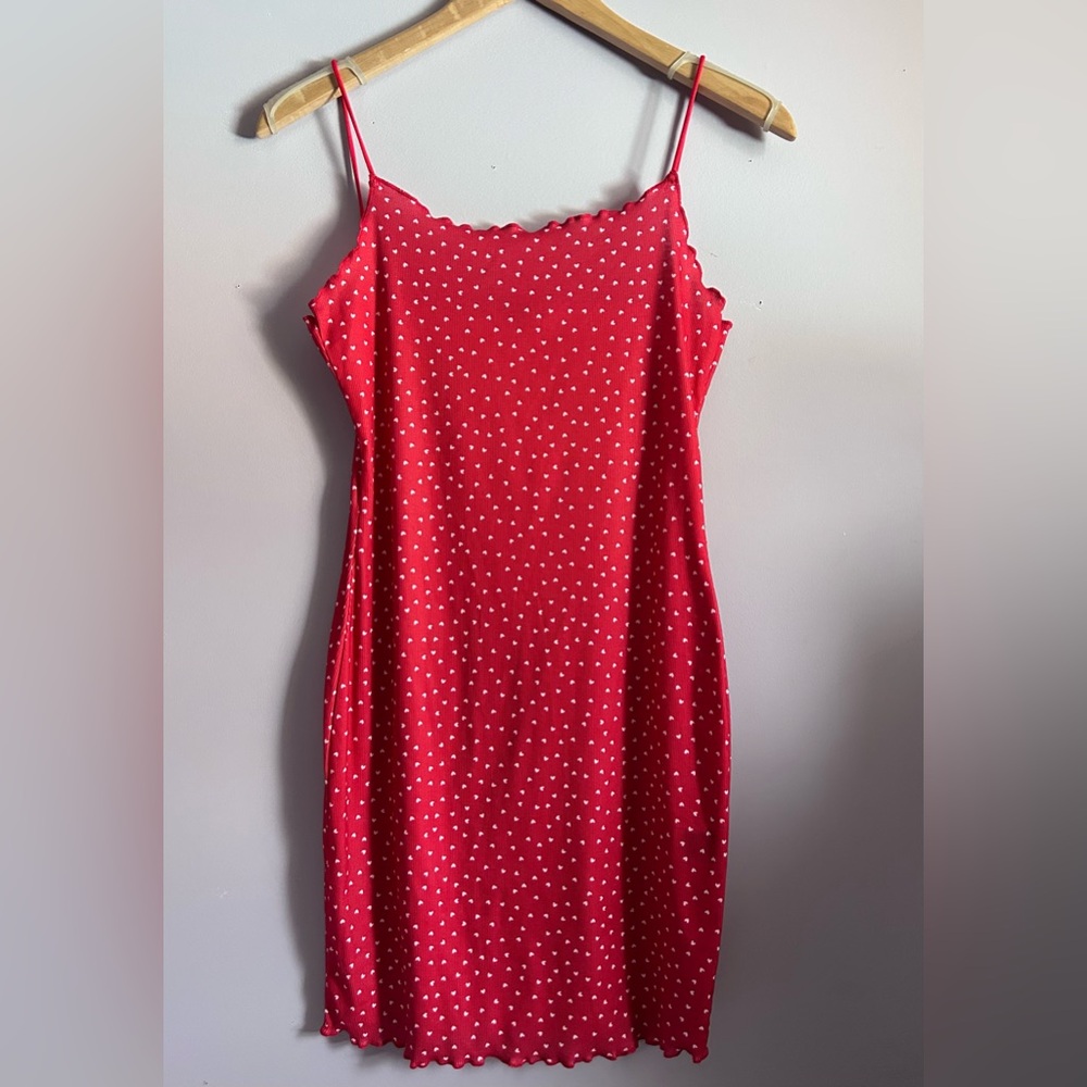 SHEIN Red Slip Dress with Spaghetti Straps and White Hearts Size Small